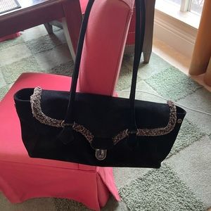 Stuart Weitzman black suede with fur trim